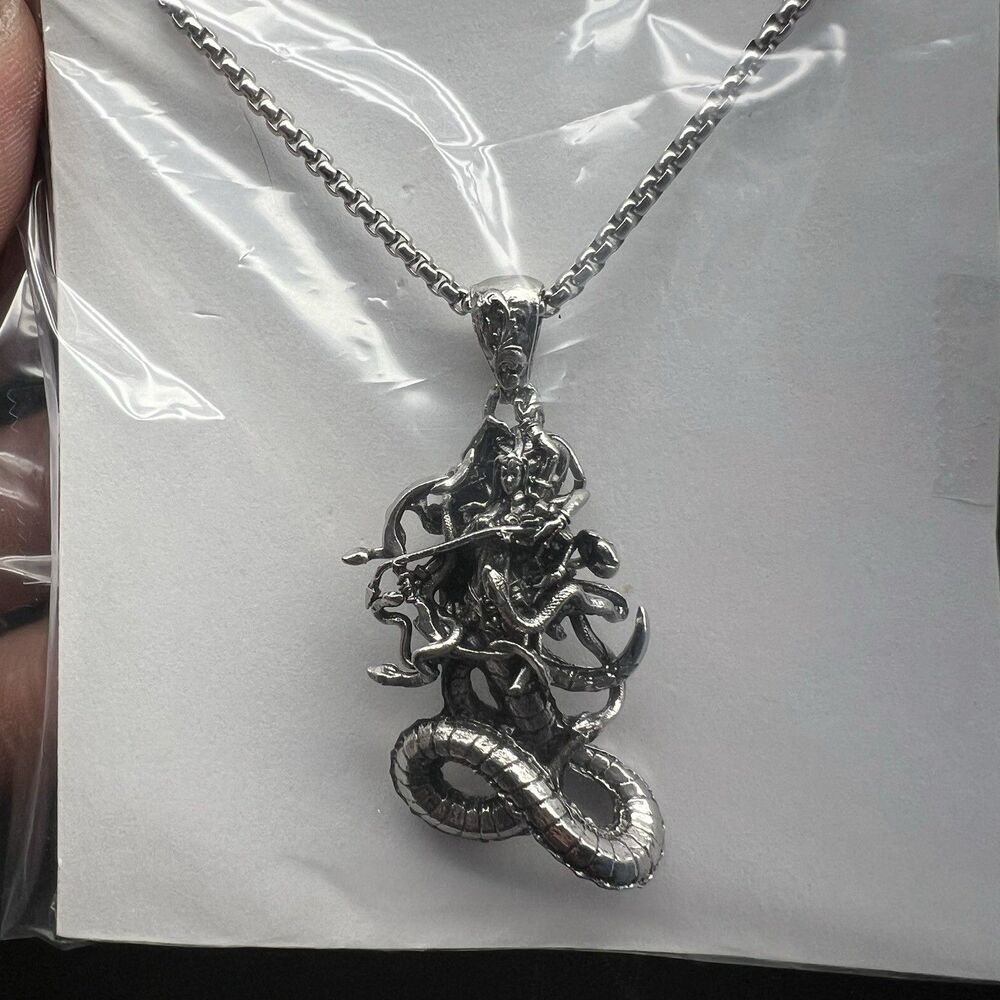 Stainless Steel Medusa 23” Necklace- Greek Mythology- Snake Hair- Lobster Claw